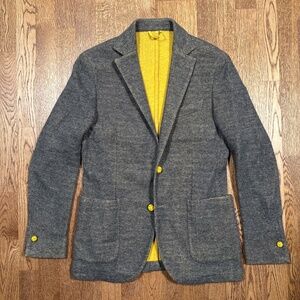 LBM 1911 Fly Cotton Wool Blend Knit Flannel Gray Yellow Blazer Mens IT 50